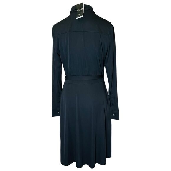 Lauren Ralph Lauren Black Notched Collar Midi Size 10 Shirt Dress MSRP $145 NWT - Picture 8 of 15